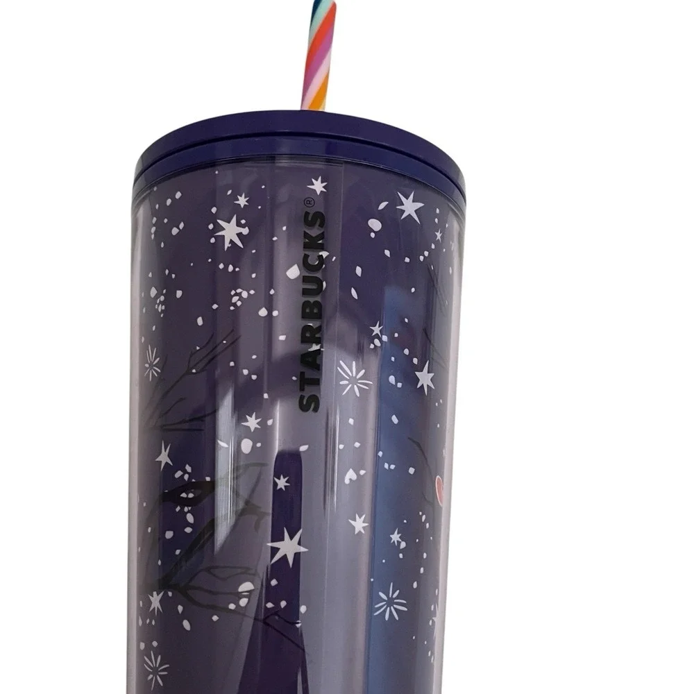 Starbucks Tree Glow In Dark Cold Cup 24 Oz Halloween Purple Stars‎ Spooky Eyes